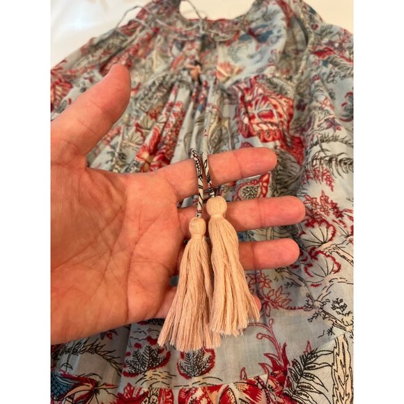 Z & V Flowy Floral Tassel Dress Nighty With Adjustable Straps & Pom-Pom Trim - Picture 3 of 9